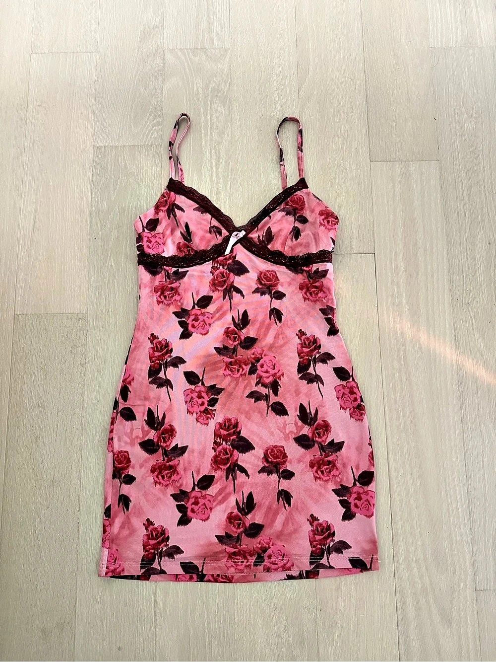 Princess Polly Pink Rose Mesh Mini Dress Floral Pink Size 6